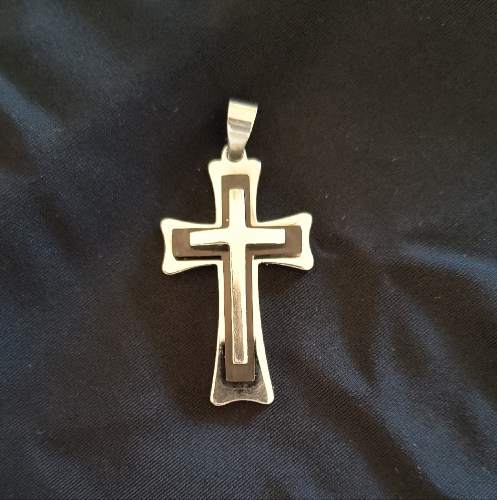 Stainless Steel and Black Cross Pendant
